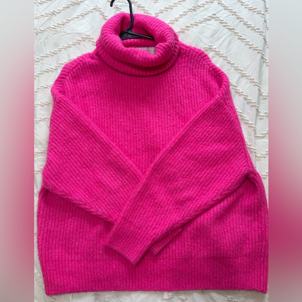 Zara Hot Pink Ribbed Turtleneck Sweater
